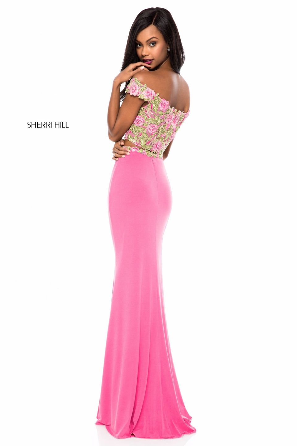 Sherri Hill Lace And Beaded Bodice With Off-the-shoulder Straps And Seperate Fitted Jersey Skirt With Lace And Bead Encrusted Belt