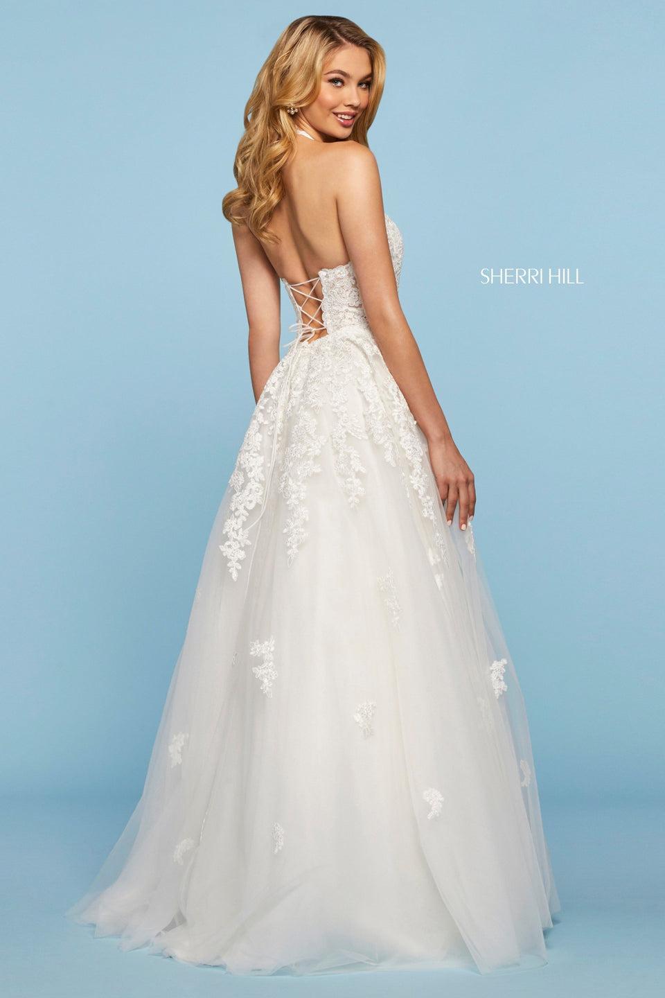 Sherri Hill Lace And Tulle A-line Dress With High Cut Halter Neckline