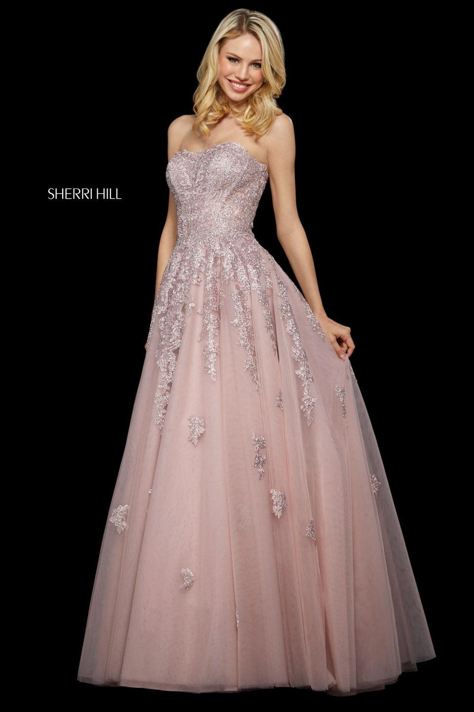 sherri hill Lace and tulle A-line dress with strapless neckline and corset style lace up back