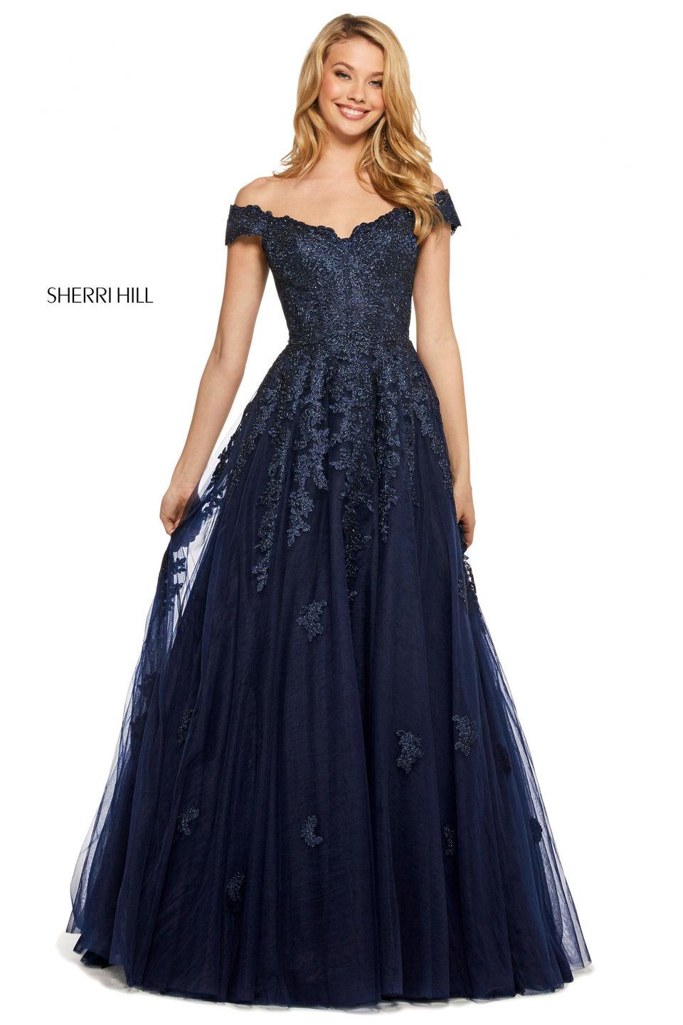 Sherri Hill Lace And Tulle Ball Gown With Off-the-shoulder Sweetheart Neckline
