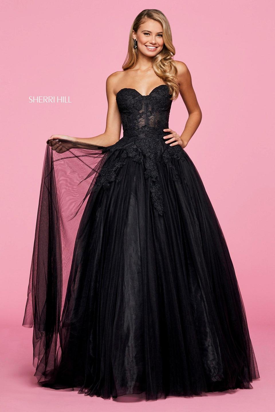 Sherri Hill Lace And Tulle Ball Gown With Strapless Sweetheart Neckline Boned Bodice