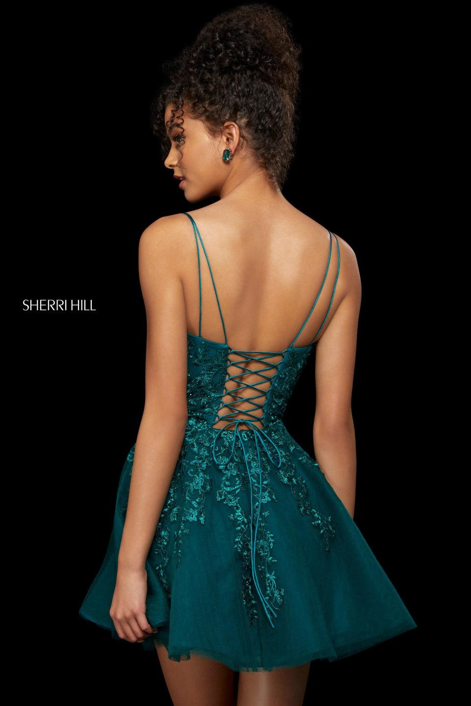 Sherri Hill Lace And Tulle Cocktail Dress With Sweetheart Neckline And Corset Style Lace Up Back