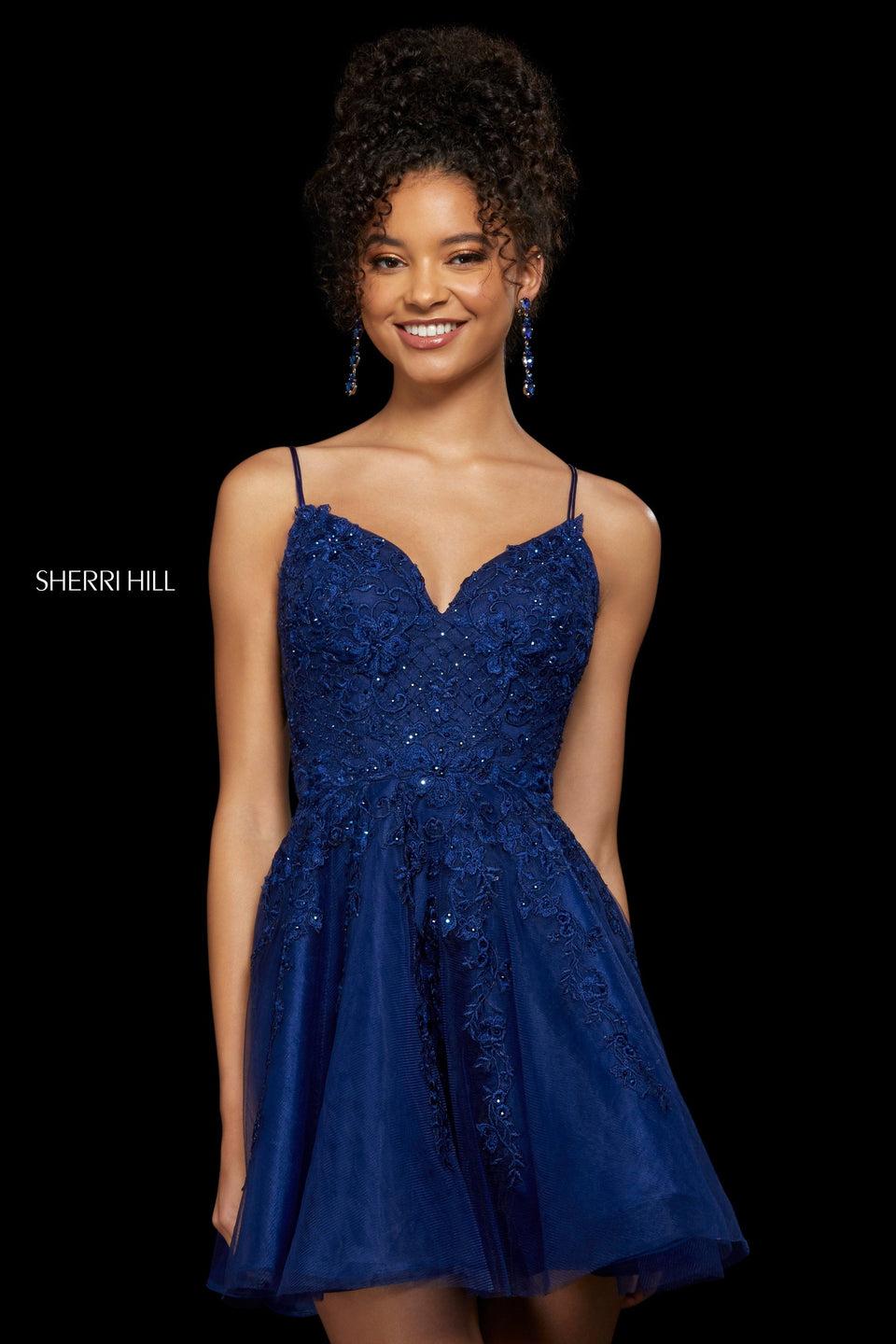 Sherri Hill Lace And Tulle Cocktail Dress With Sweetheart Neckline And Corset Style Lace Up Back