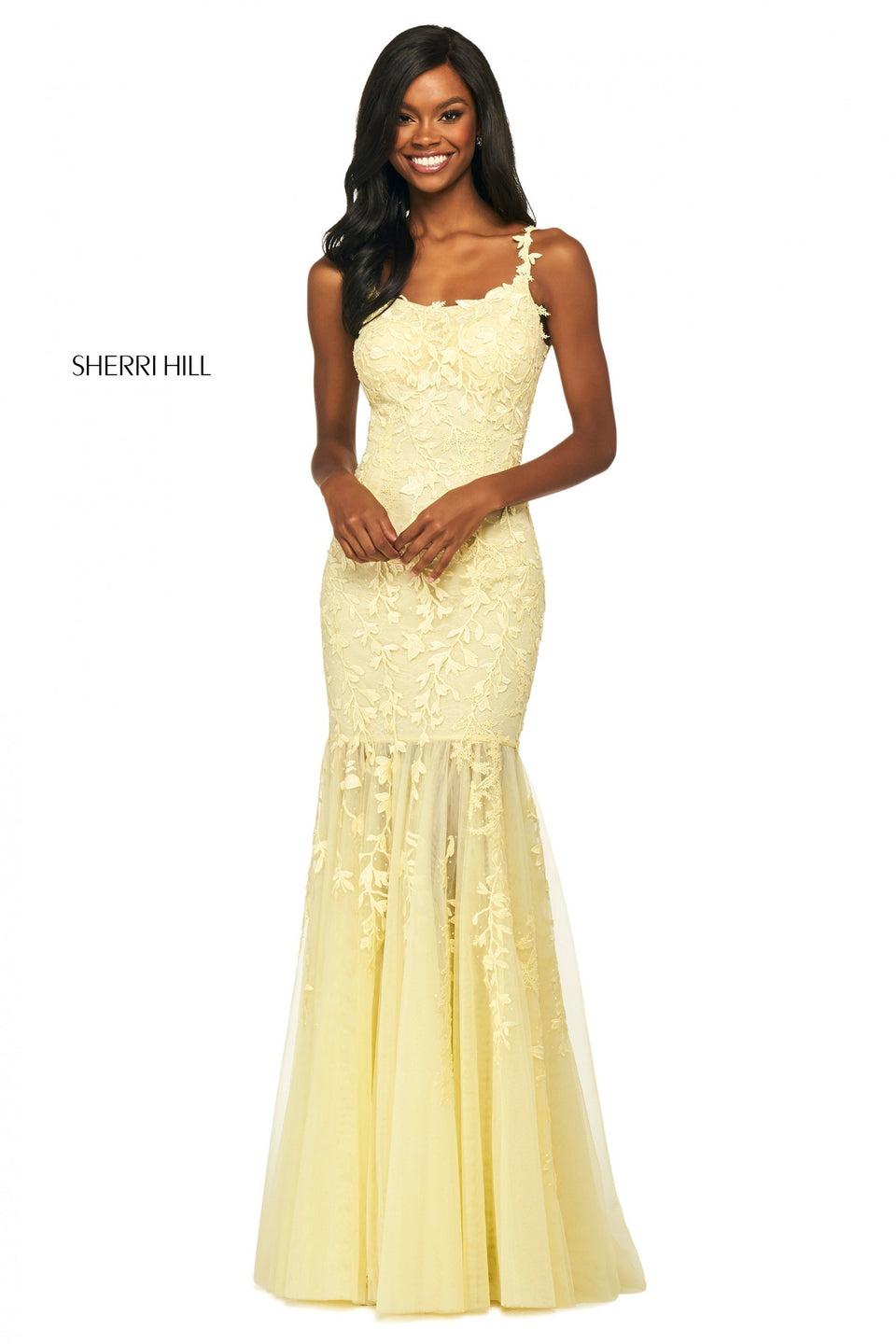Sherri Hill Lace And Tulle Mermaid Dress With A Scoop Neckline And Back