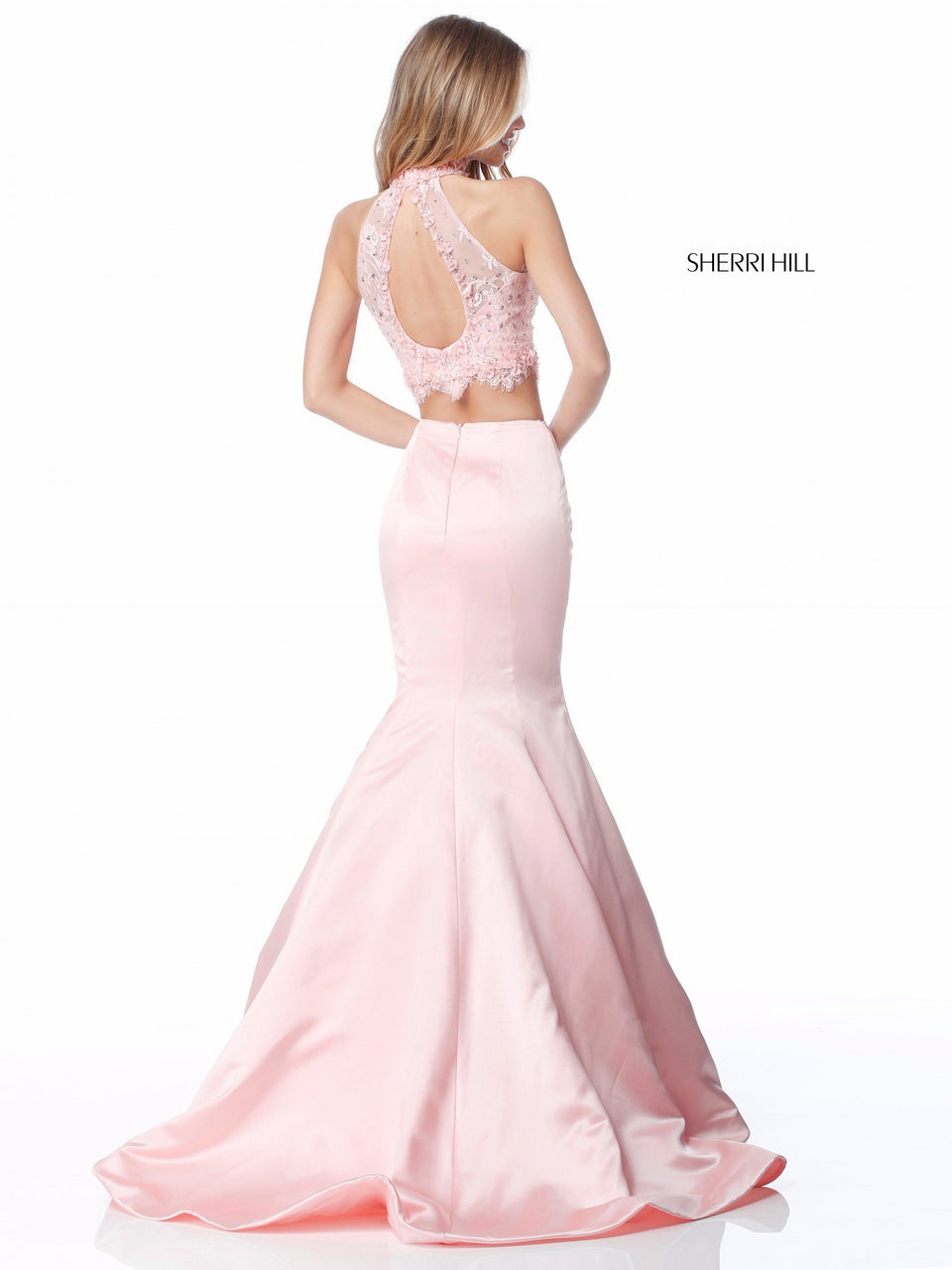 Sherri Hill Lace Appliqued Bodice With High Neck And Separate Taffeta Mermaid Skirt
