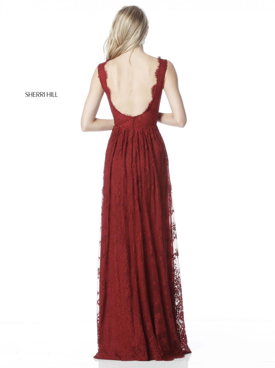 Sherri Hill Lace Appliqued Gown With V Neck Bodice And Low Back