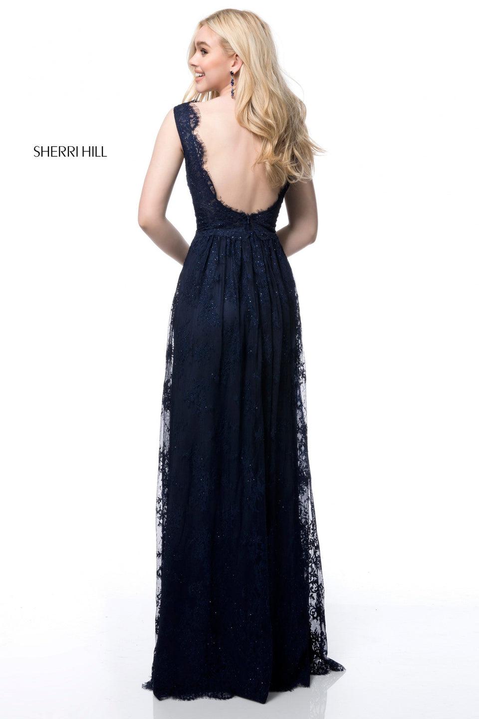 Sherri Hill Lace Appliqued Gown With V Neck Bodice And Low Back