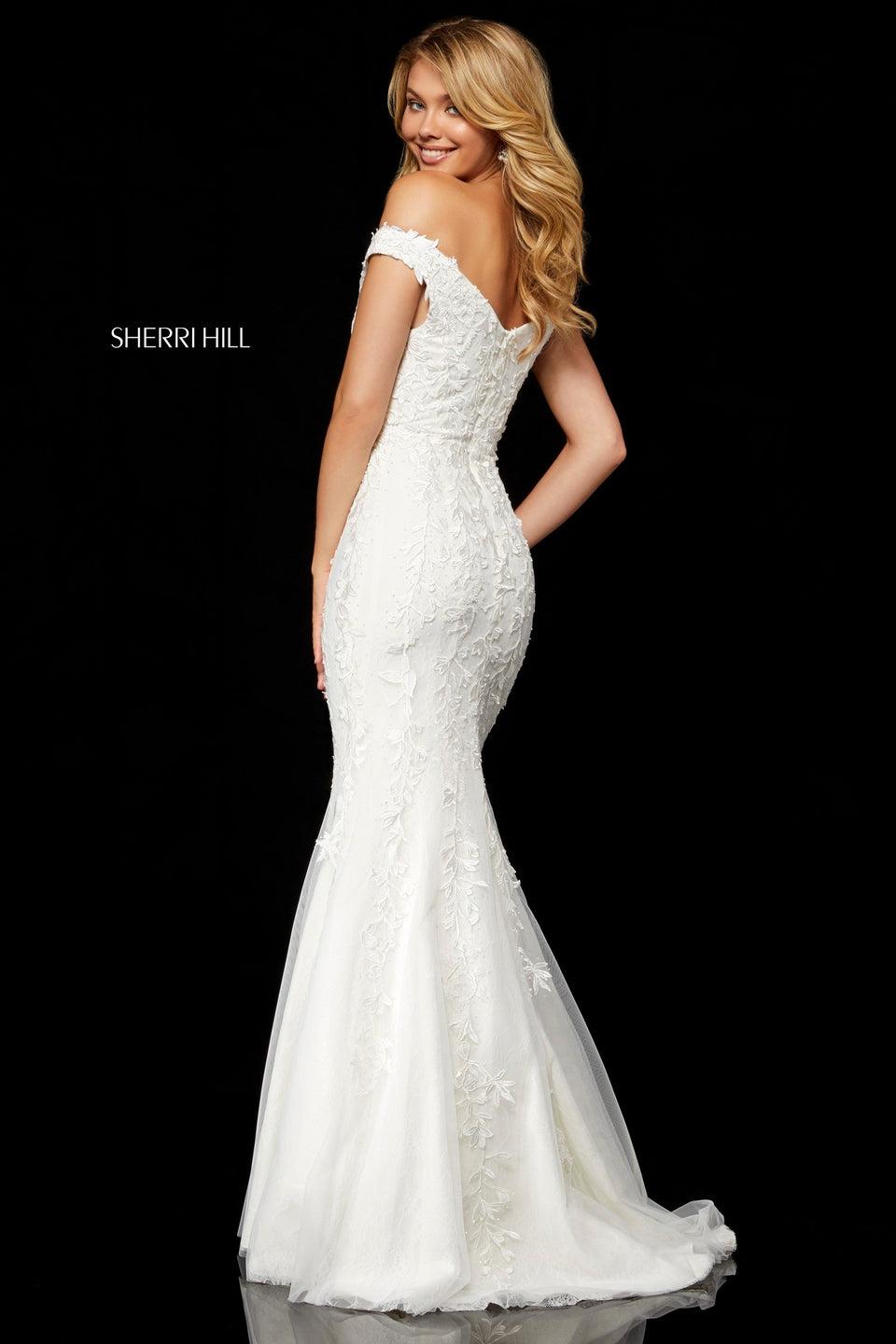 Sherri Hill Lace Appliqued Mermaid Gown With Off-shoulder Bodice