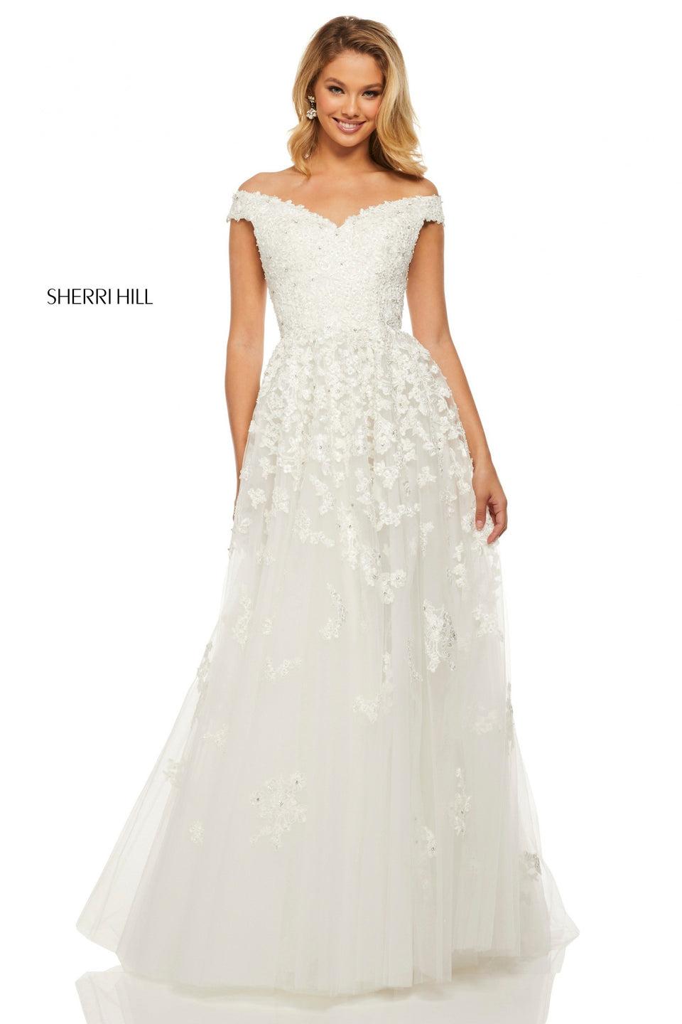 Sherri Hill Lace Ball Gown With An Off-the-shoulder Bodice And Bow Back