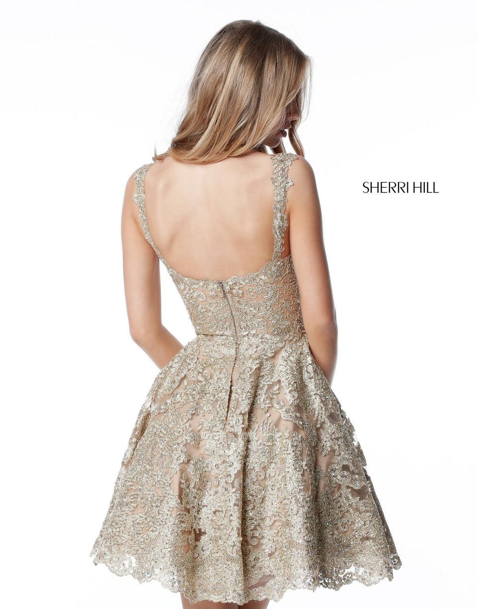 Sherri Hill Lace Cocktail With V-neck Bodice And A-line Skirt