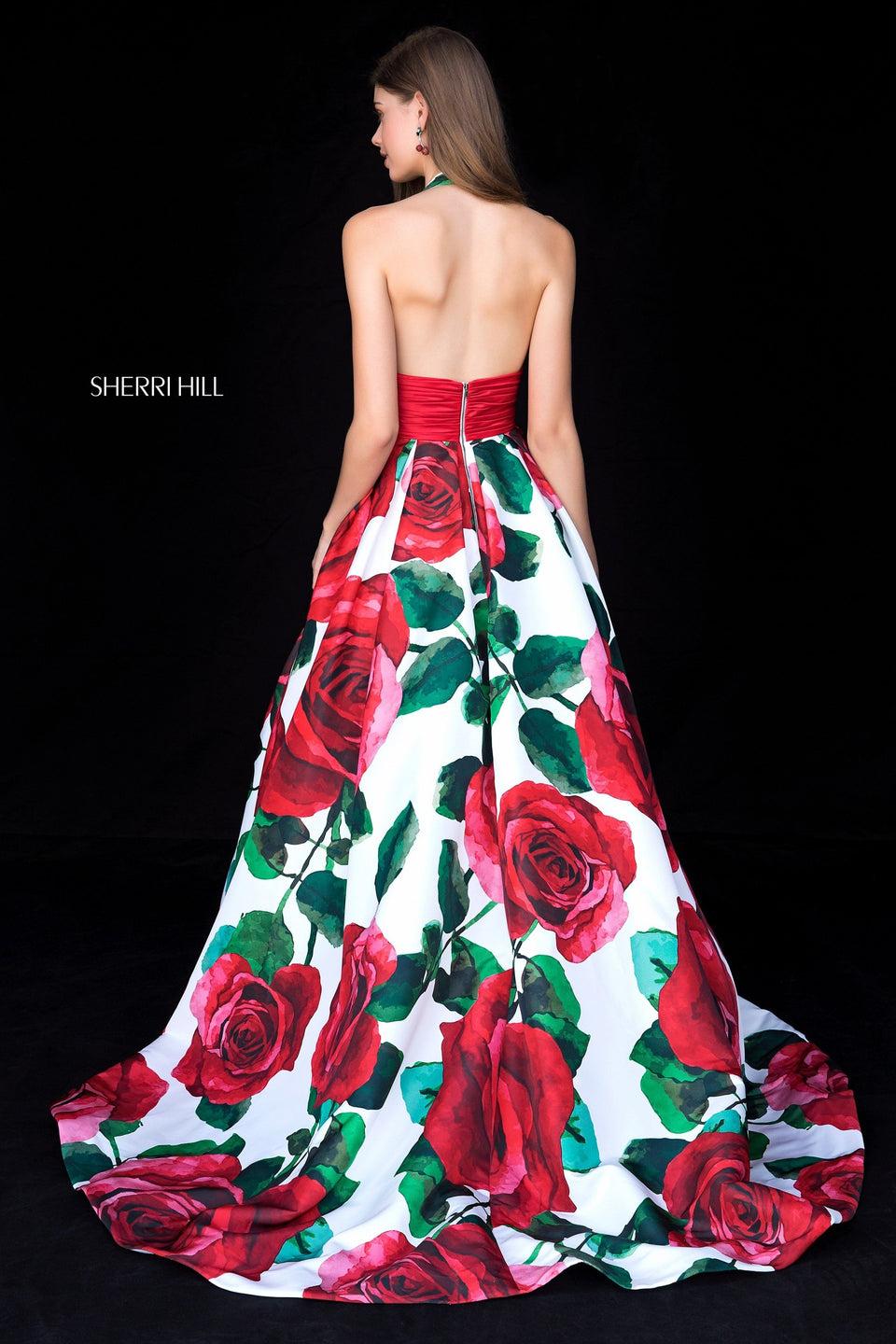 Sherri Hill Lace Deep V Bodice With A Chiffon Skirt And Beaded Belt