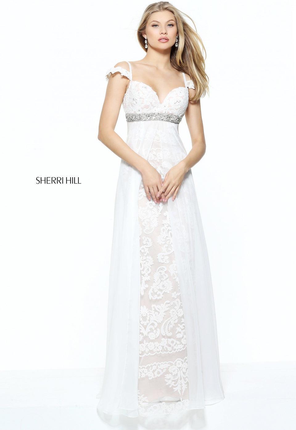 Sherri Hill Lace Empire Waist Column With A Chiffon Over Skirt