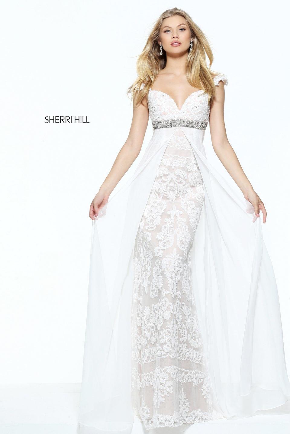 Sherri Hill Lace Empire Waist Column With A Chiffon Over Skirt