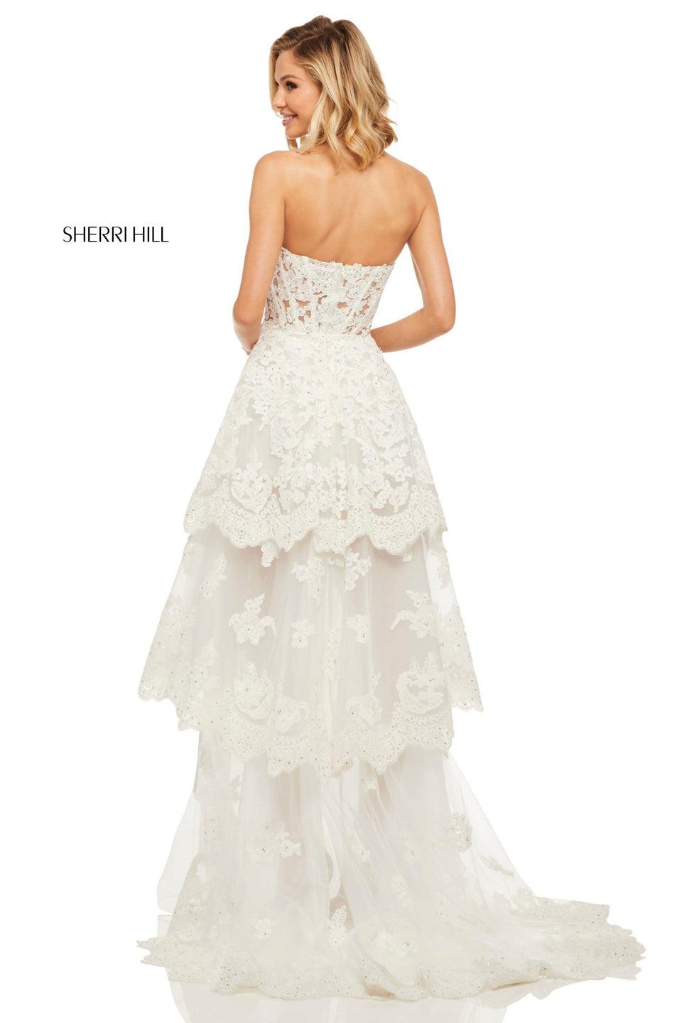 Sherri Hill Lace Layered High-low With A Sheer Boned Bodice And Sweetheart Neckline
