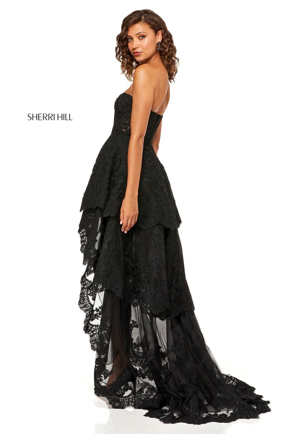 Sherri Hill Lace Layered High-low With A Sheer Boned Bodice And Sweetheart Neckline