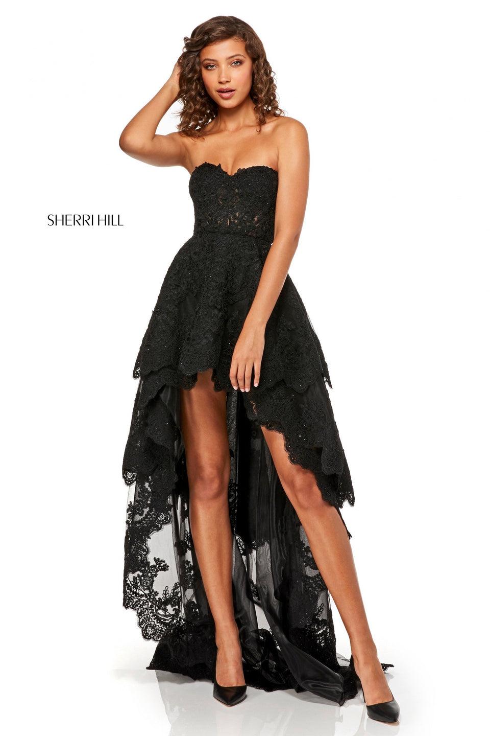 Sherri Hill Lace Layered High-low With A Sheer Boned Bodice And Sweetheart Neckline
