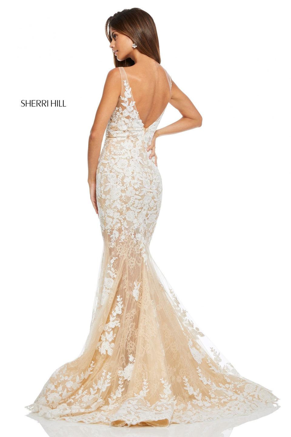 Sherri Hill Lace Mermaid Dress With A Plunging Neckline