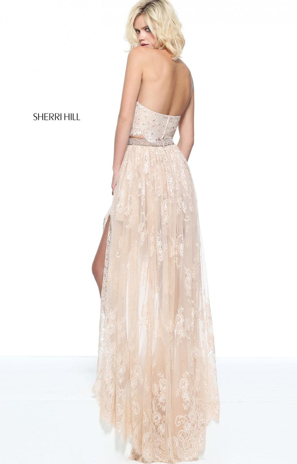 Sherri Hill Lace Two-piece High Low With A Beaded Waist Band