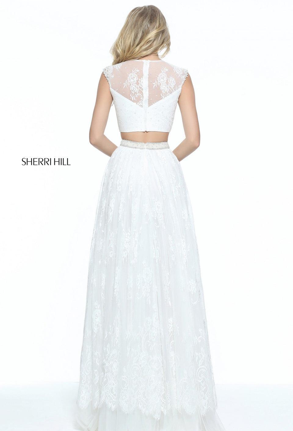 Sherri Hill Lace Two-piece With A Cap Sleeve Bodice And Beaded Waist Band