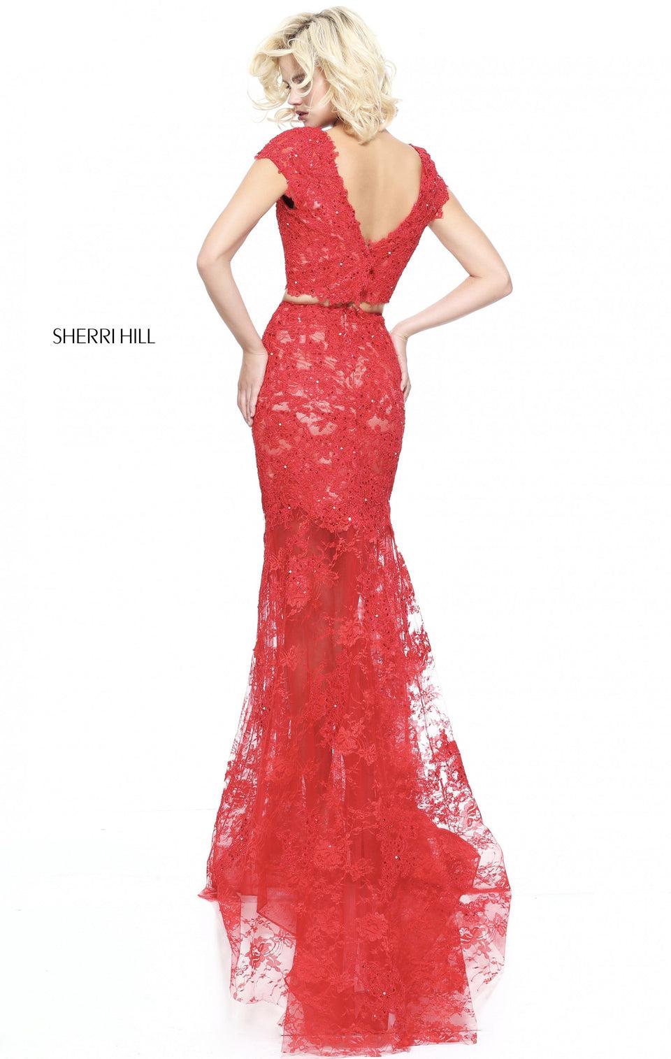 Sherri Hill Lace Two Piece With A Cap Sleeve Bodice And Sheer Skirt