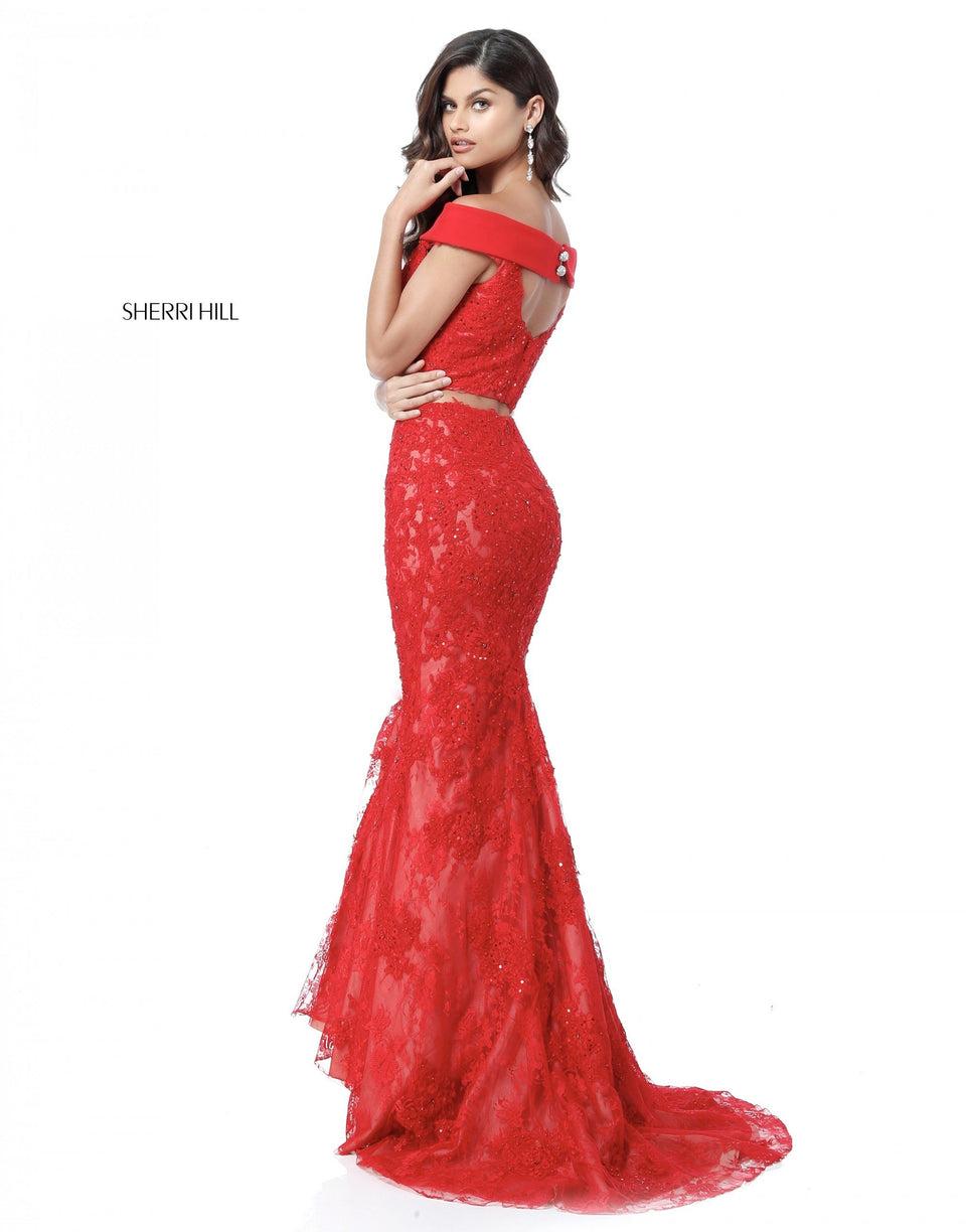 Sherri Hill Lace Two Piece With Off-the-shoulder Bodice And Mermaid Skirt