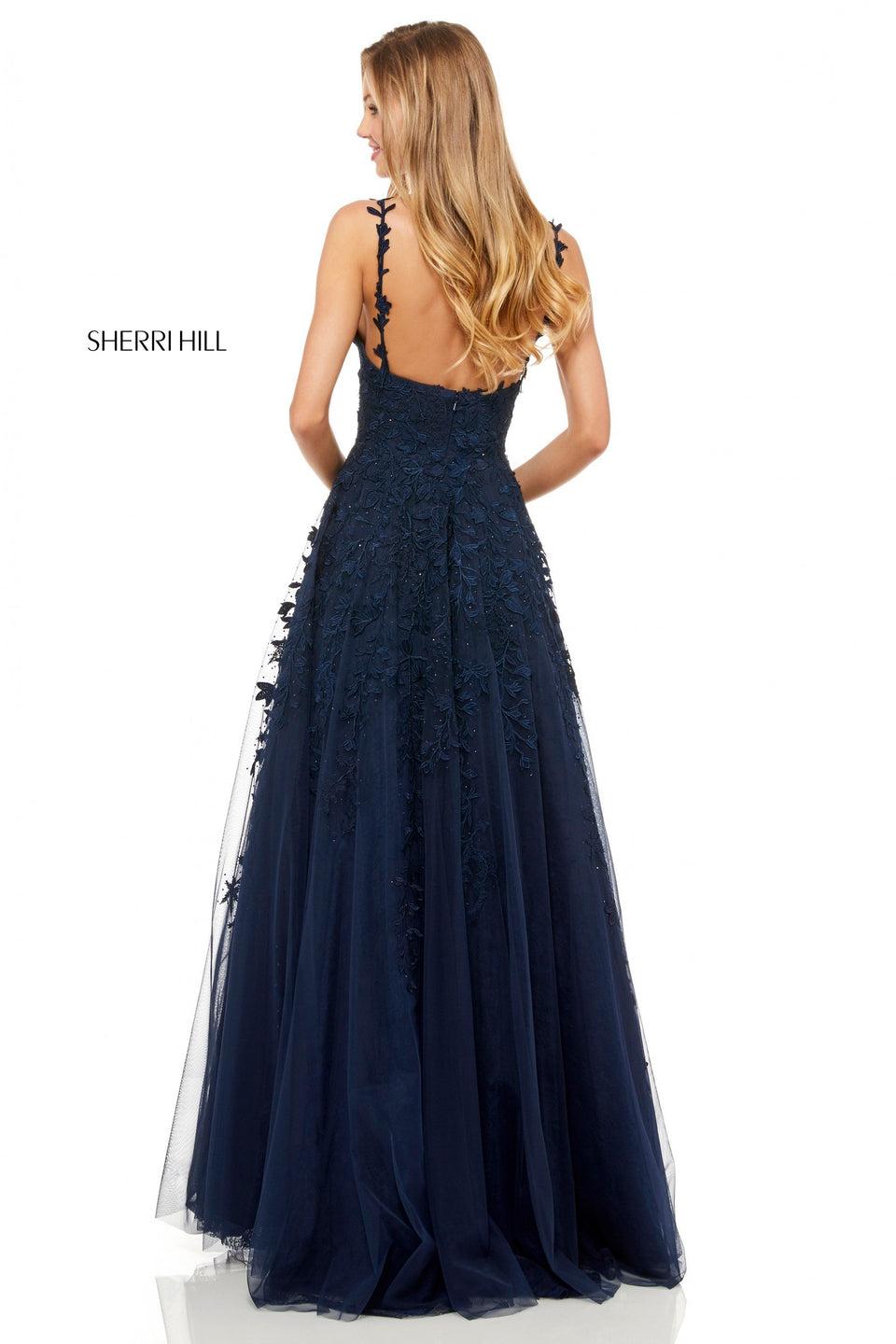 Sherri Hill Leaf Lace Appliqued A-line Gown With A V Sweetheart Neckline