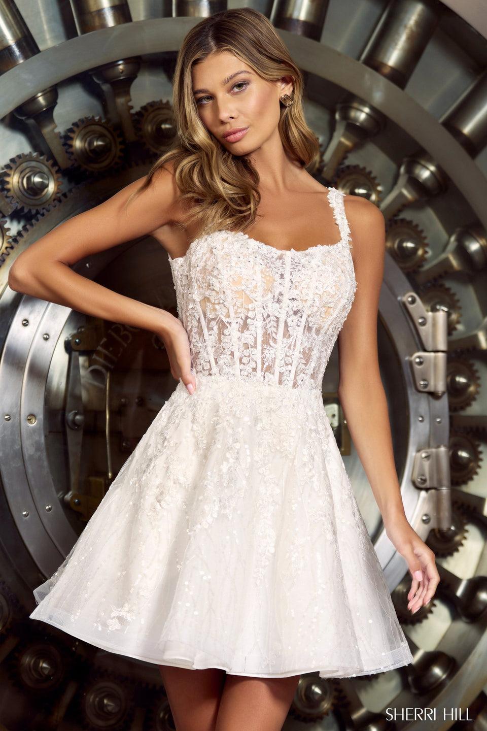 Sherri Hill Leaf Lace Embellished Cocktail Dress And A Corset Top