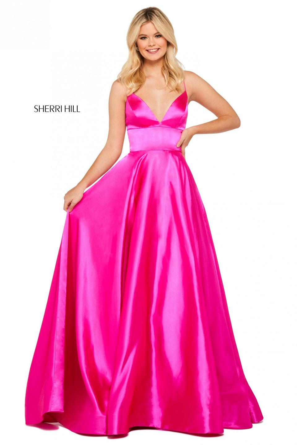 Sherri Hill Long A-line Gown With V Sweetheart Neckline And Wide Loop Lace Up Back