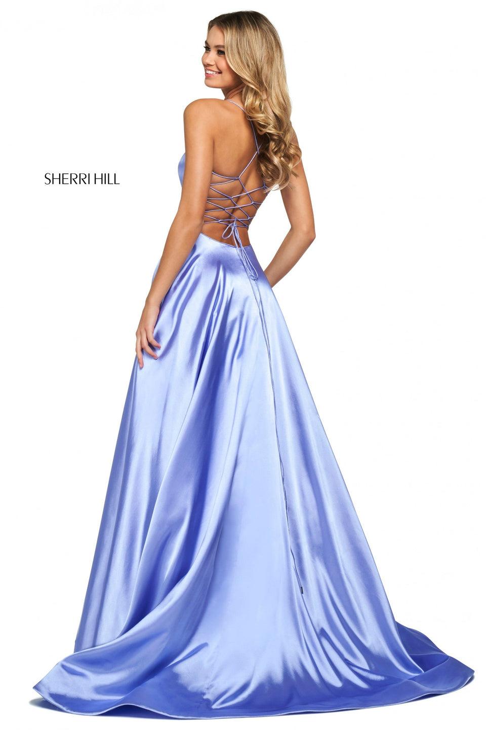 sherri hill Long A-line gown with V sweetheart neckline and wide loop lace up back