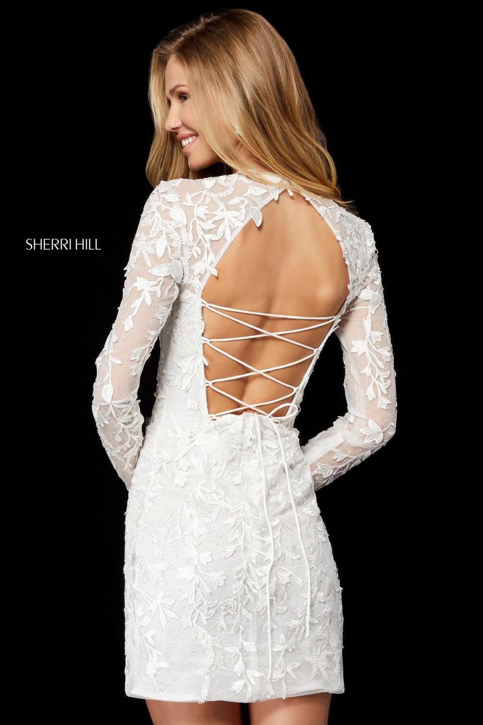 Sherri Hill Long Sleeve Fitted Lace Cocktail With Open Back