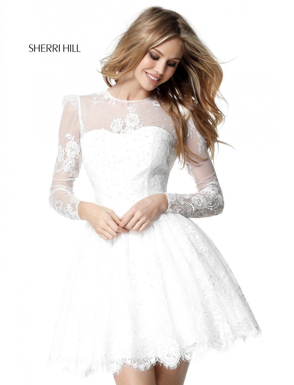 Sherri Hill Long Sleeve Lace Appliqued Cocktail With A-line Skirt