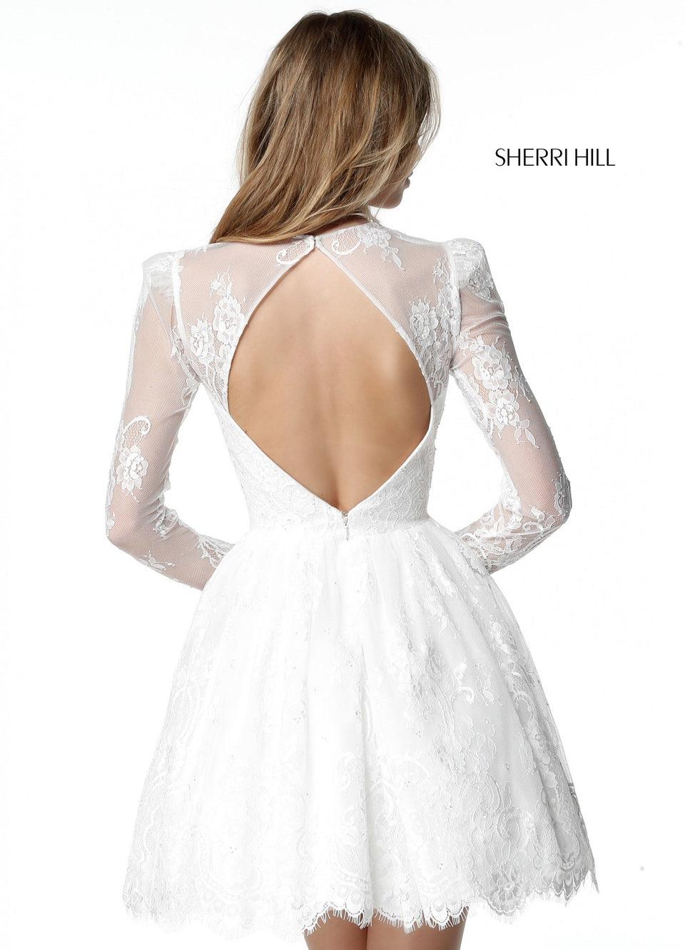 Sherri Hill Long Sleeve Lace Appliqued Cocktail With A-line Skirt