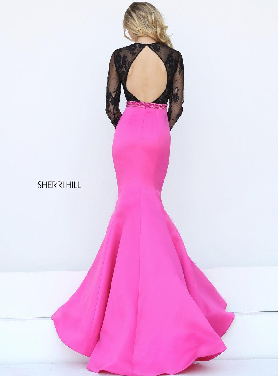Sherri Hill Long Sleeve Lace Bodice With A Satin Mermaid Skirt