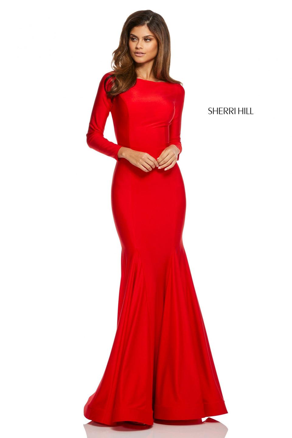 Sherri Hill Long Sleeve Satin Fit-and-flare With Lace Up Back