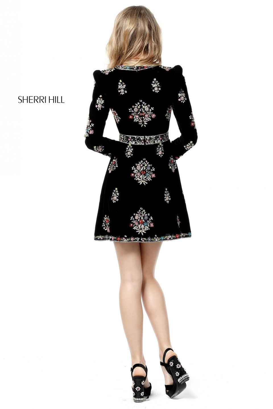 Sherri Hill Long Sleeve Velvet Cocktail With Bead Appliques
