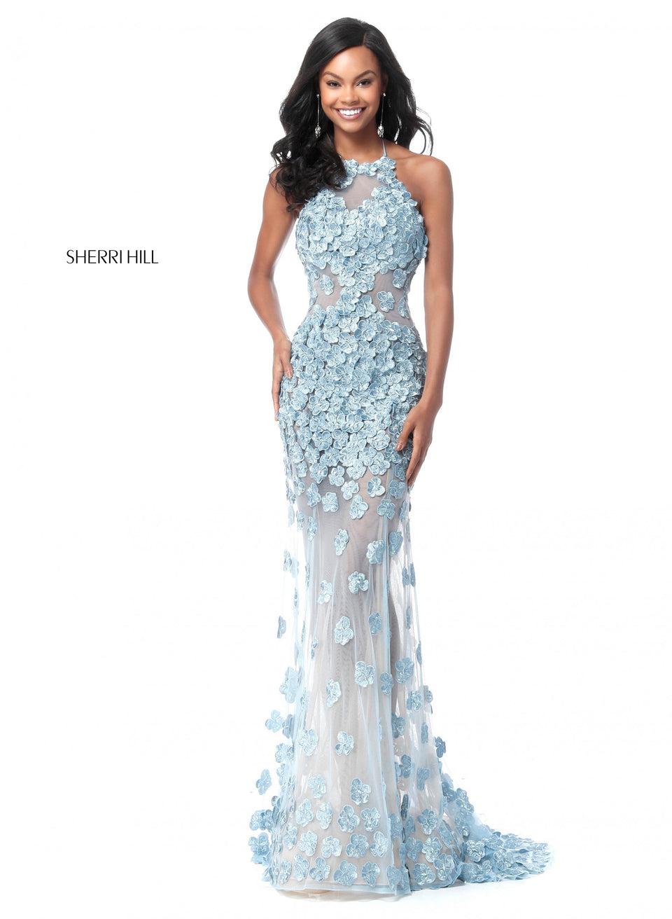 Sherri Hill Mermaid Gown With Halter Bodice And Floral Appliques
