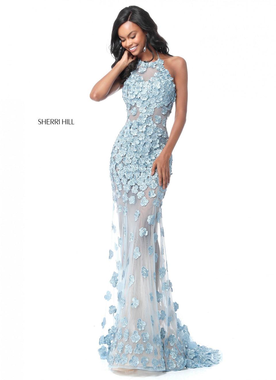 Sherri Hill Mermaid Gown With Halter Bodice And Floral Appliques