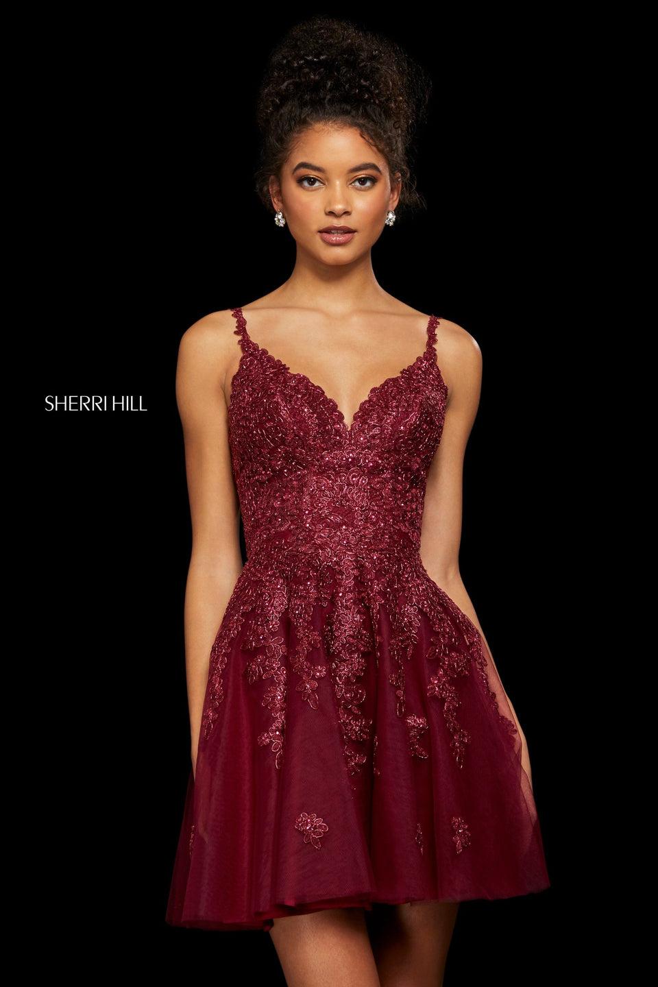 Sherri Hill Metallic Lace And Tulle A-line Cocktail Dress With Sweetheart Neckline And Corset Style Lace Up Back