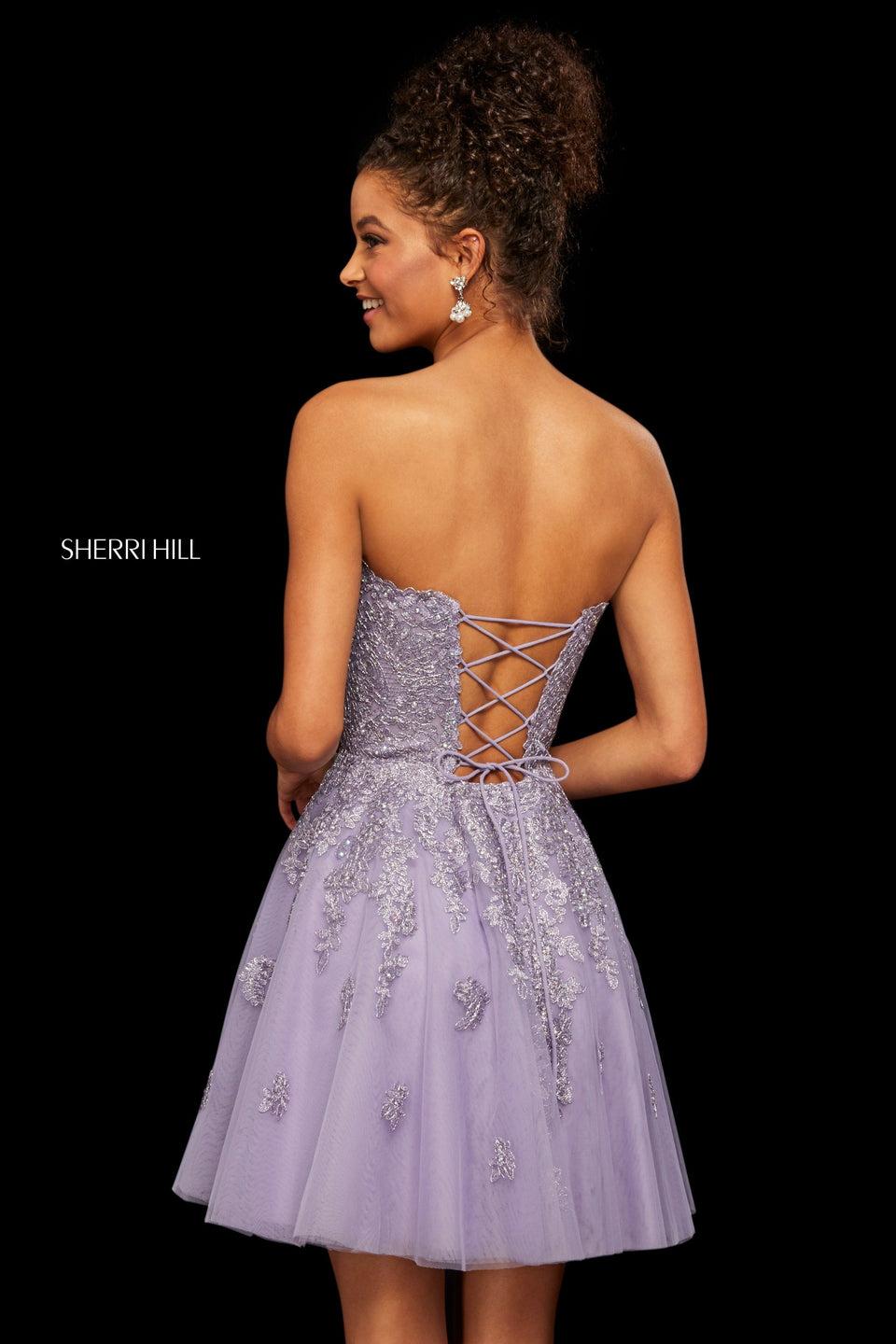 Sherri Hill Metallic Lace And Tulle Strapless A-line Cocktail Dress With Corset Style Lace Up Back