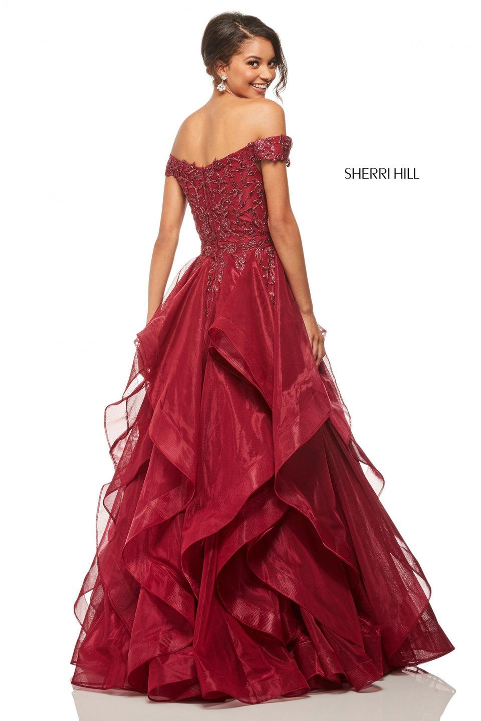 Sherri Hill Metallic Lace Ball Gown With A Off-the-shoulder Bodice And Tulle Skirt