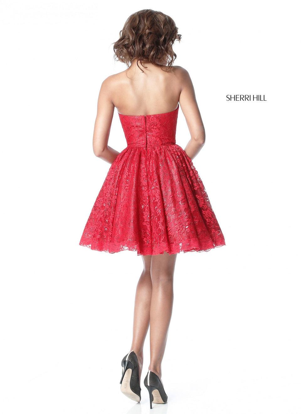 Sherri Hill Metallic Lace Cocktail With Strapless Sweetheart Bodice