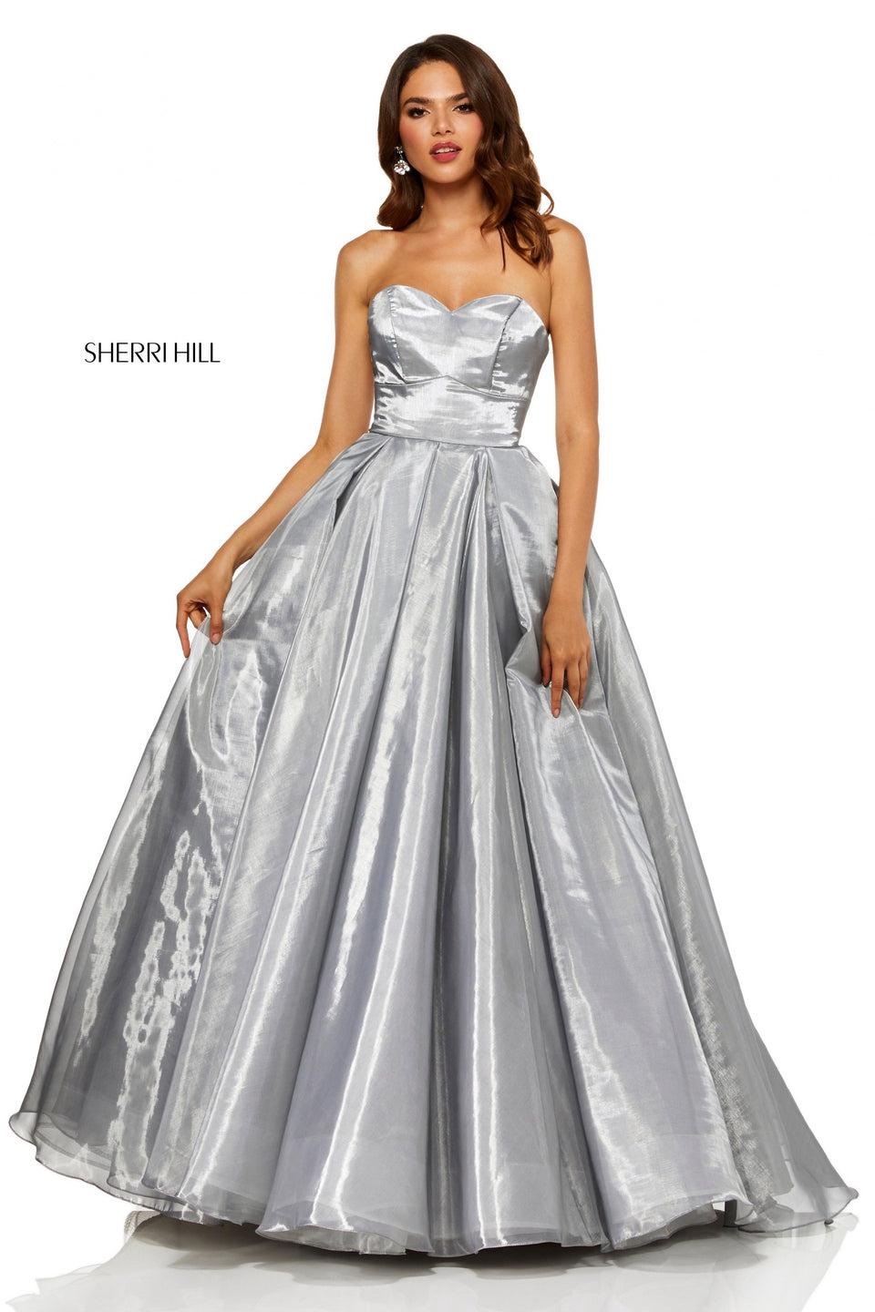 Sherri Hill Metallic Organza Ball Gown With Sweetheart Neckline And Corset Style Back