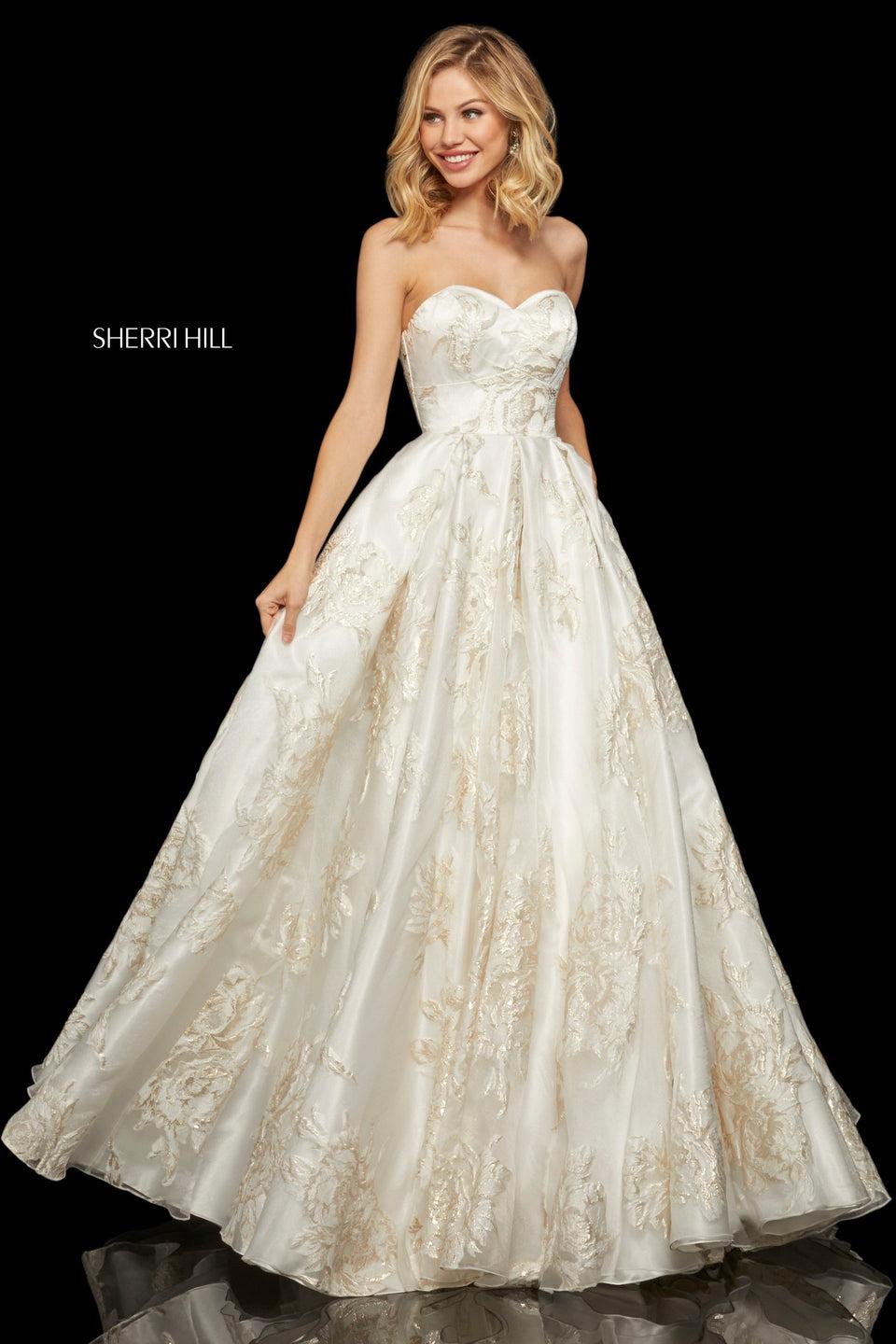 Sherri Hill Metallic Print Ball Gown With Strapless Sweetheart Neckline