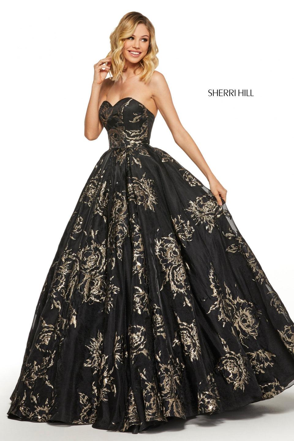 sherri hill Metallic print ball gown with strapless sweetheart neckline
