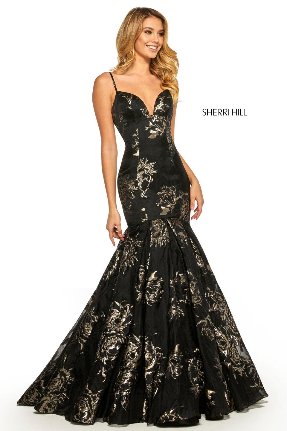 Sherri Hill Metallic Print Mermaid Gown With Modified Sweetheart Neckline