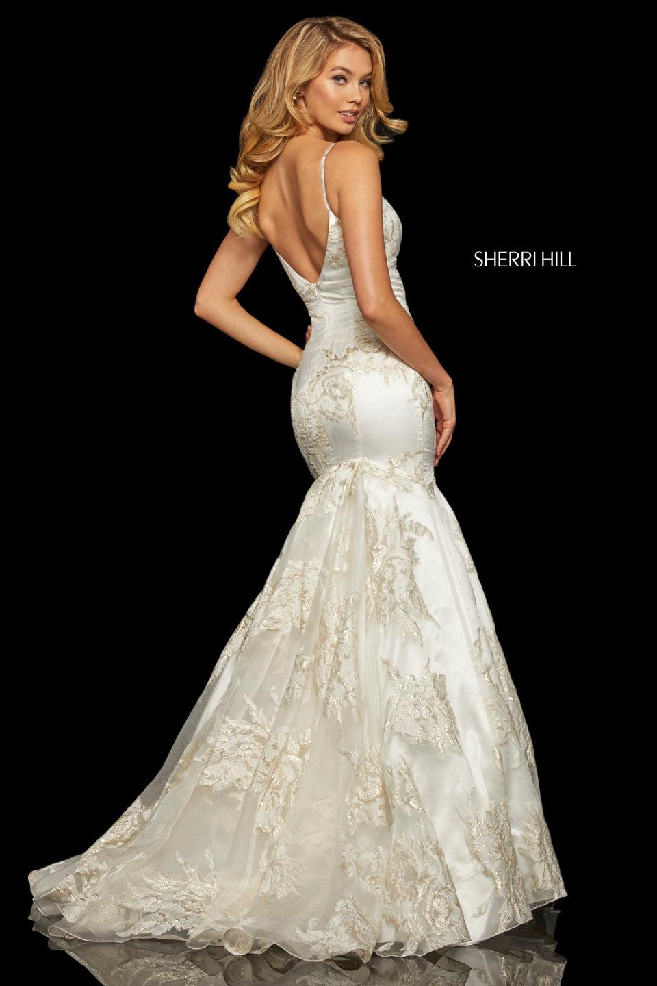 sherri hill Metallic print mermaid gown with modified sweetheart neckline