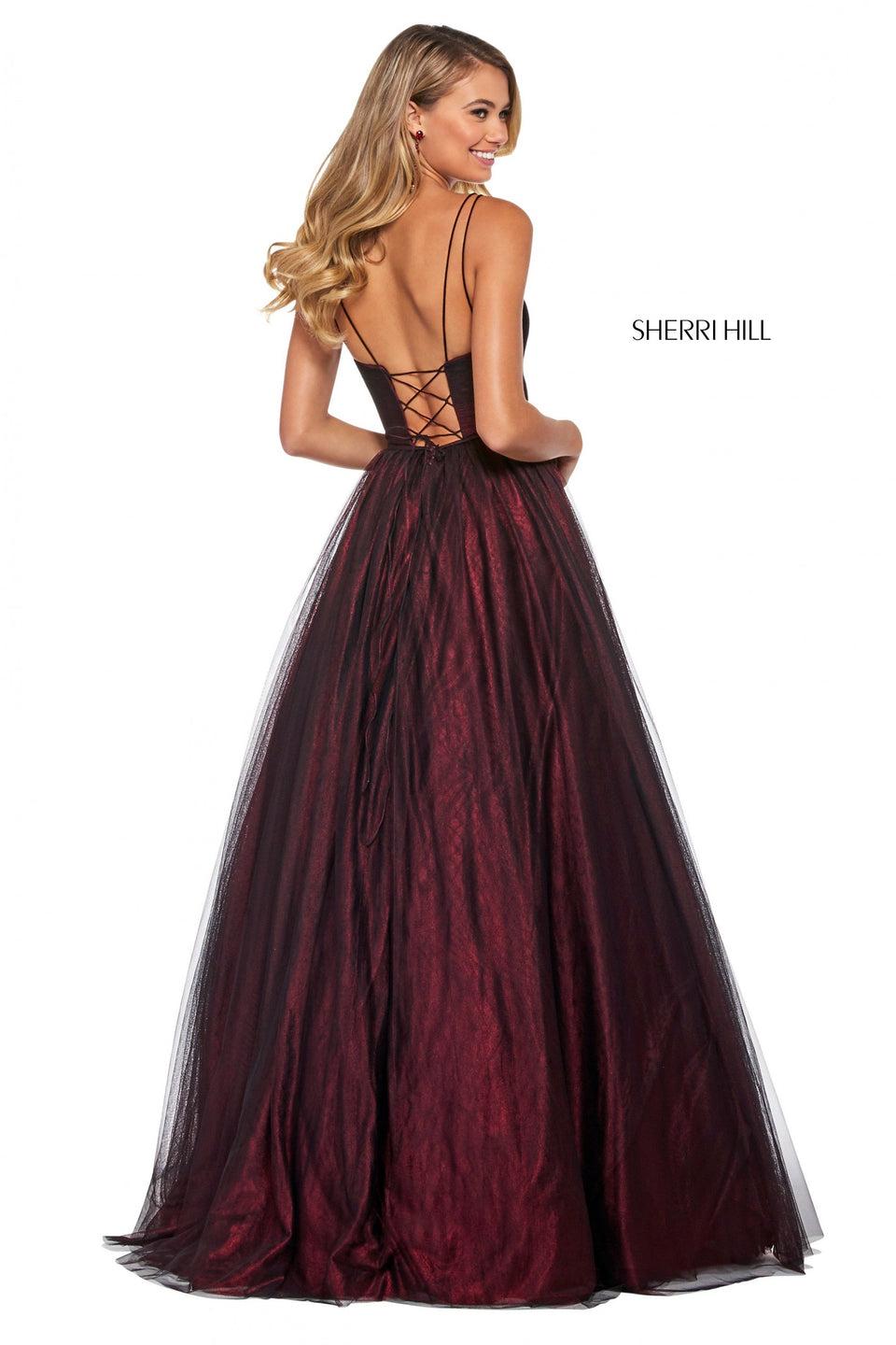 Sherri Hill Metallic Tulle A-line Dress With Ruched Wrap Bodice With Lace Up Back