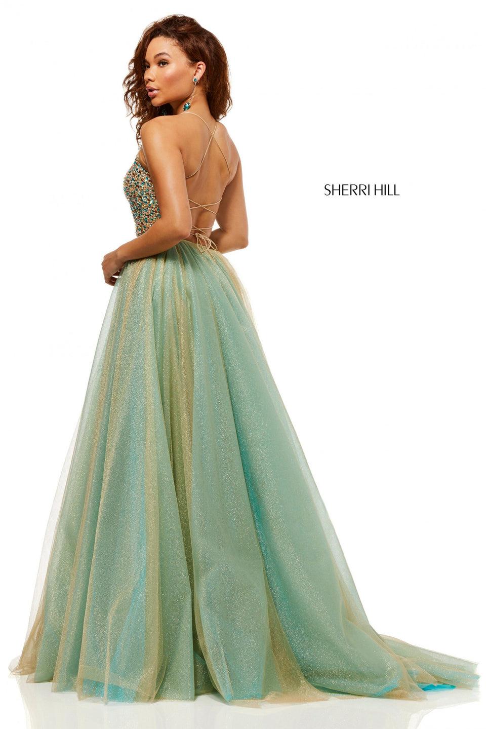 Sherri Hill Metallic Tulle Two-piece Ball Gown With A Beaded Lace Up Back Bodice