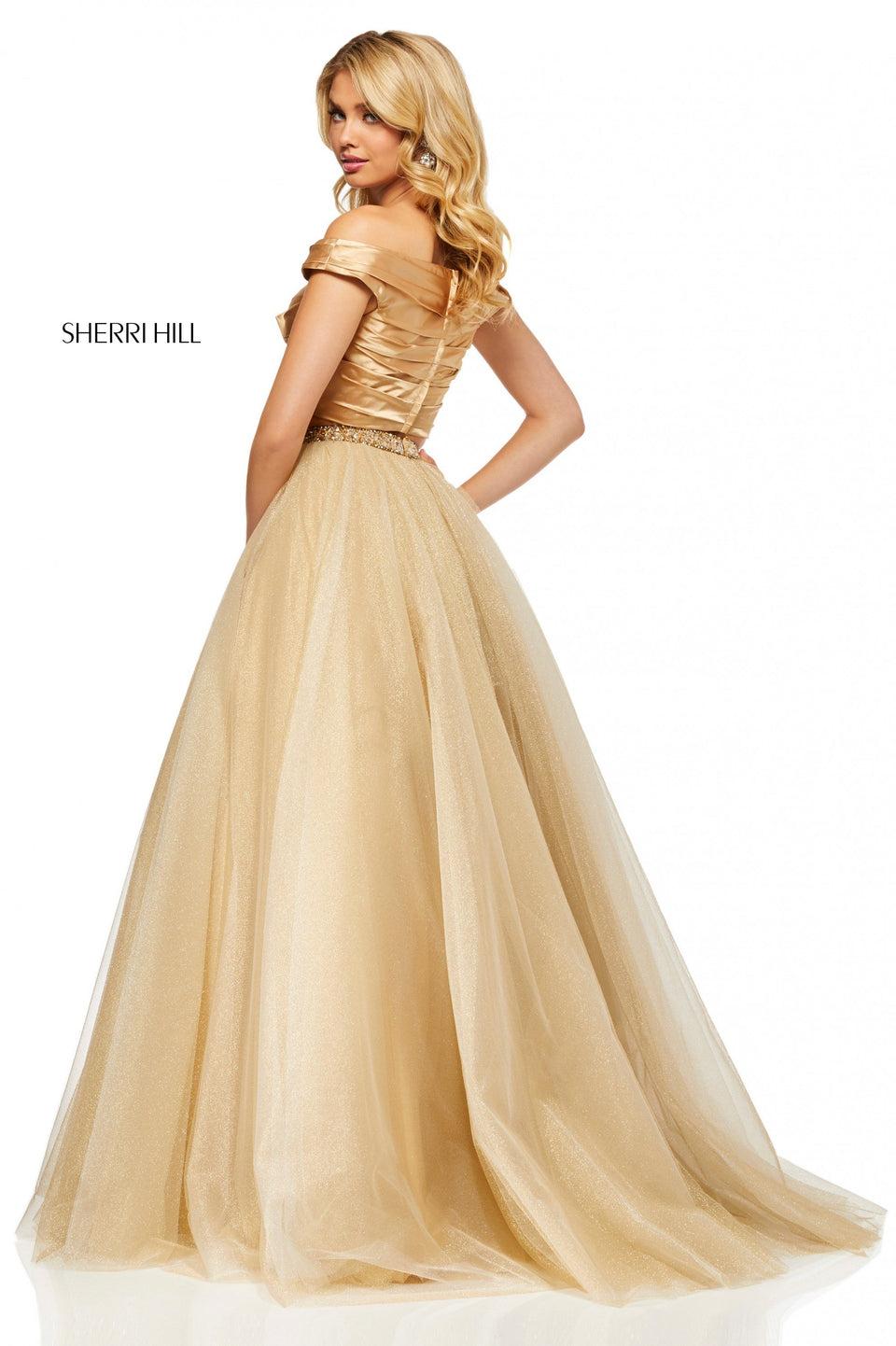 Sherri Hill Metallic Tulle Two-piece Ball Gown With Satin Twist Front Bodice