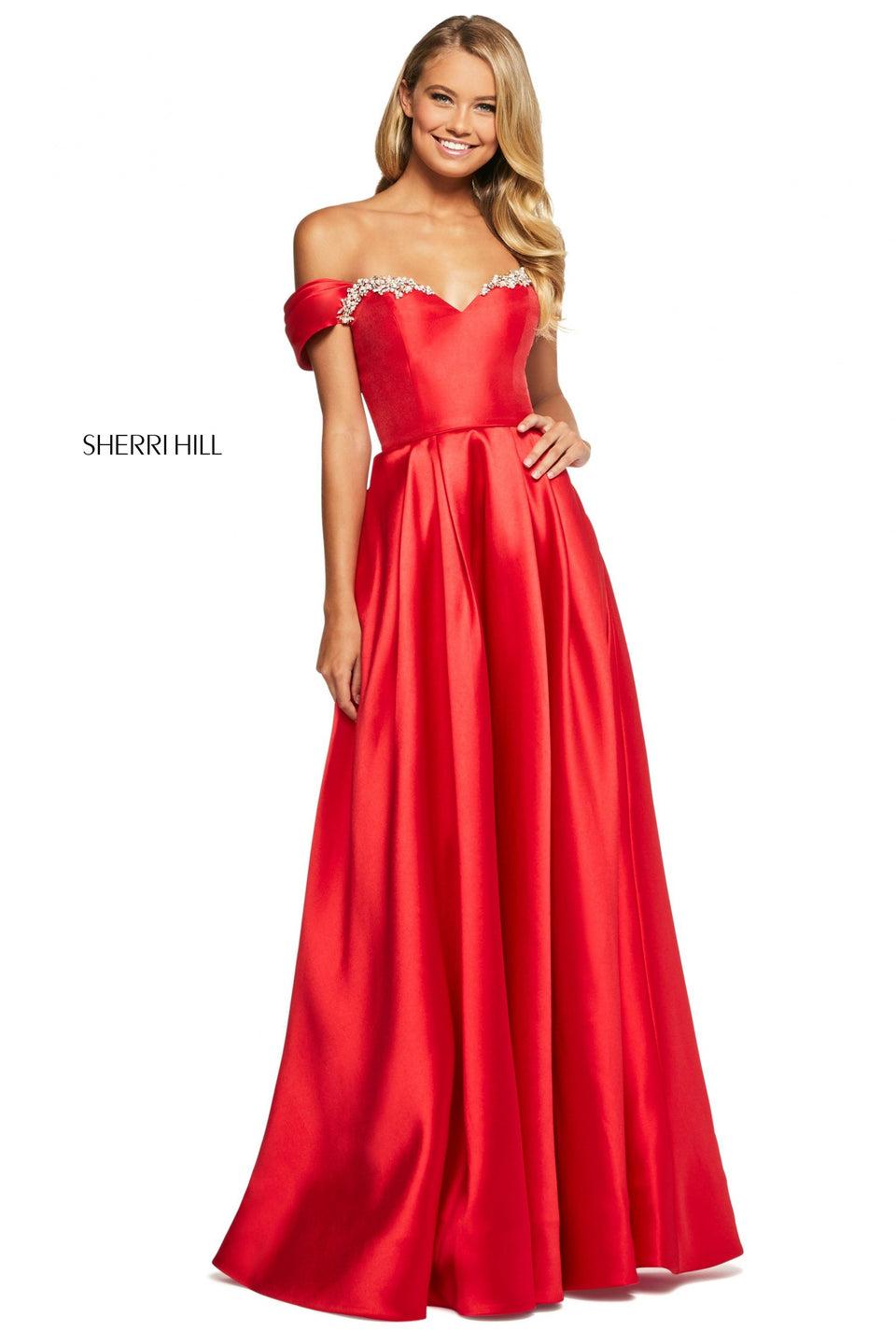 Sherri Hill Mikado A-line Dress With Off-the-shoulder Sweetheart Neckline And Embellishments On Bust